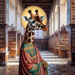 une girafe sainte dans une bibliothèque (icone)