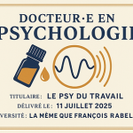 faux diplome de doctorat en psychologie avec une bouteille d'huile essentielle et des ondes