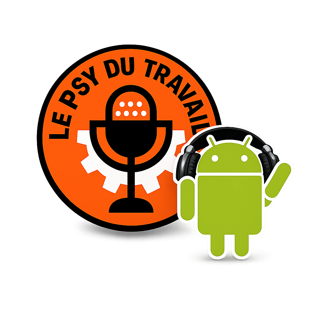 le droid de google avec un casque devant le logo du psy du travail